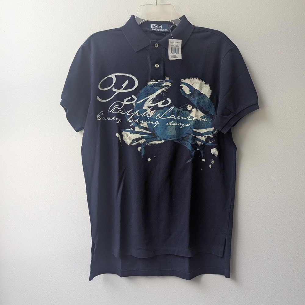 Vtg Summer 2006 Polo Ralph Lauren Polo Shirt Navy Blue Crab Graphic M Deadstock